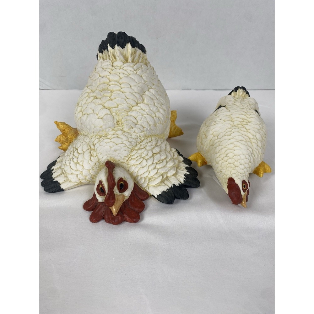 Vintage Artefice Italy Hen Chicken Figurines Pair Hand Painted Farmhouse Decor
